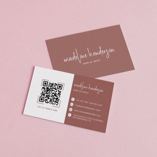 Boho Terracotta Calligraphy Script QR Code Business Card (Creator Uploaded)