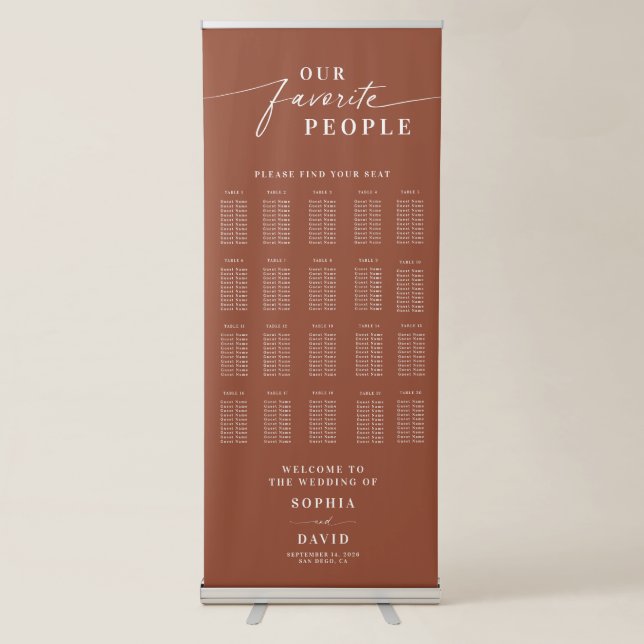 Boho Terracotta Calligraphy Wedding Seating Chart Retractable Banner (Front)