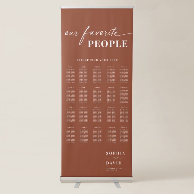 Boho Terracotta Calligraphy Wedding Seating Chart Retractable Banner (Front)