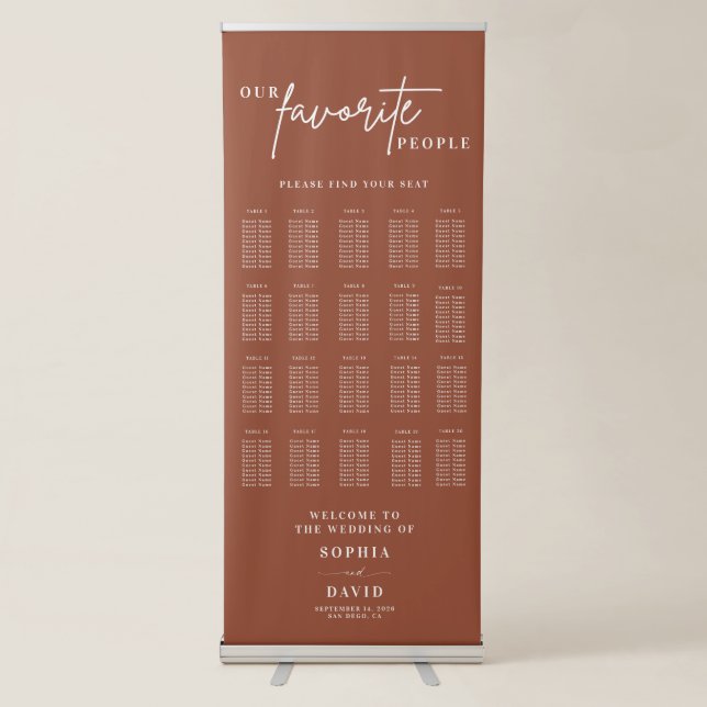 Boho terracotta Calligraphy Wedding Seating Chart Retractable Banner (Front)