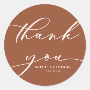 Boho Terracotta Calligraphy Wedding Thank You Classic Round Sticker