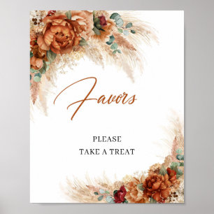 Boho terracotta copper pampas burgundy Favours Poster