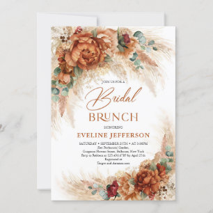 Boho Terracotta copper rust flowers Bridal brunch Invitation