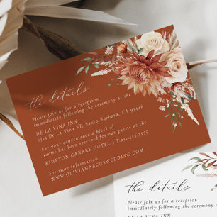 Boho Terracotta Dahlia Floral Elegant Wedding Enclosure Card