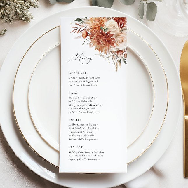 Boho Terracotta Dahlia Rose Elegant Wedding Menu (Creator Uploaded)