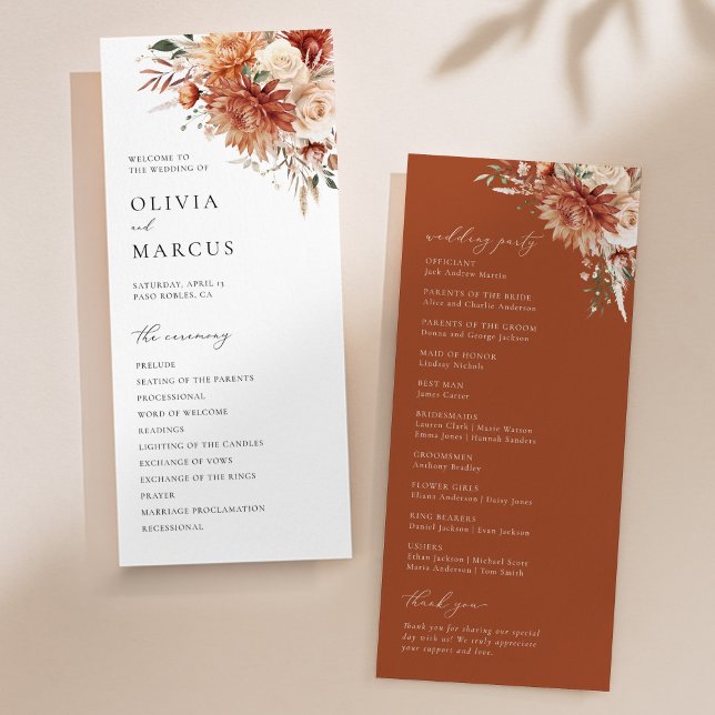 Boho Terracotta Dahlia Rose Wedding Programme (Creator Uploaded)