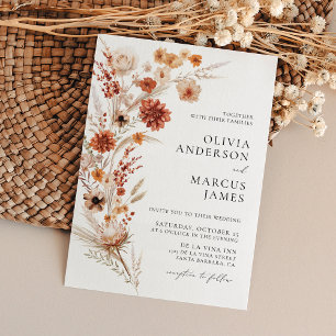 Boho Terracotta Dahlia Wildflower Elegant Wedding Invitation