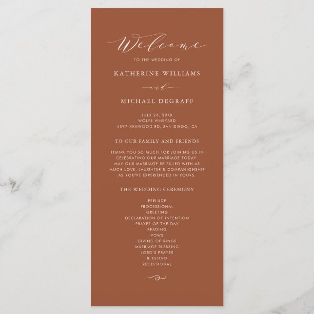 Boho Terracotta Dainty Script Wedding Ceremony Programme (Front)