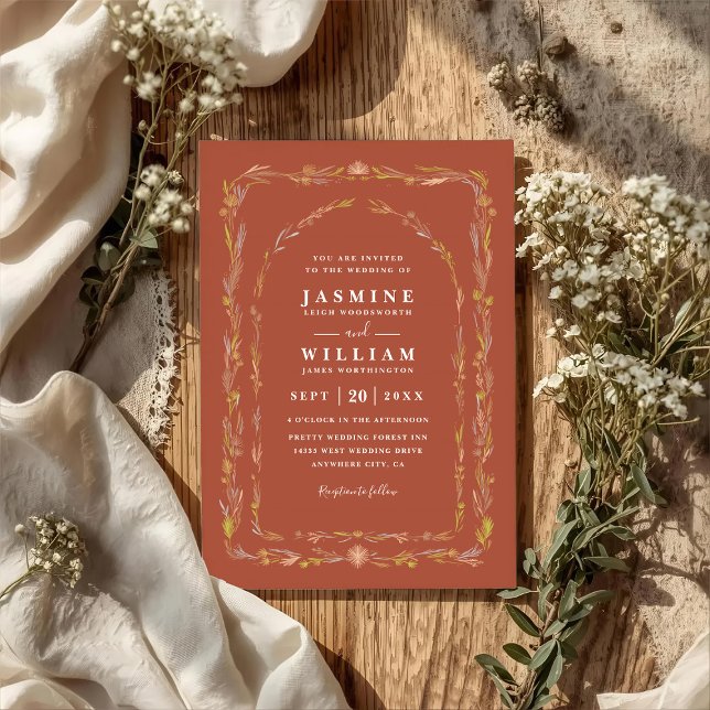Boho Terracotta Delicate Floral QR Code Wedding Invitation (Creator Uploaded)