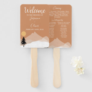 Boho terracotta desert theme wedding program  hand fan