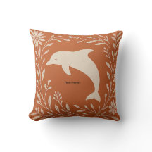 Boho Terracotta Dolphin Pillow | Add Text/Name