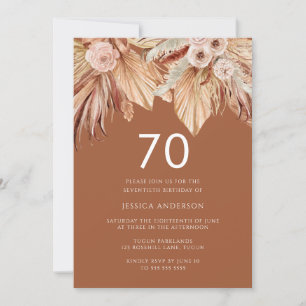 Boho Terracotta Dried Floral 70th Birthday Party Invitation