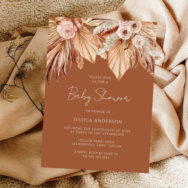 Boho Terracotta Dried Floral Baby Shower Invitation (Creator Uploaded)