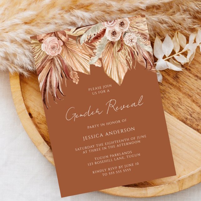 Boho Terracotta Dried Floral Gender Reveal Party Invitation (Creator Uploaded)