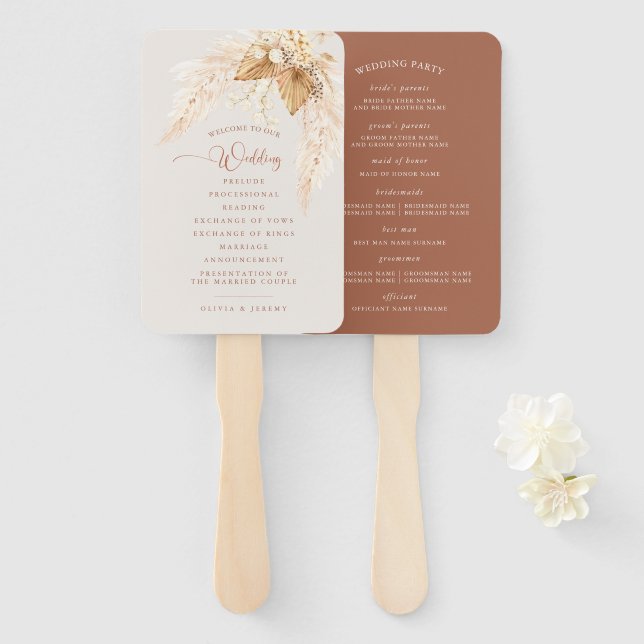  Boho Terracotta Dried Flowers and Pampas Grass  H Hand Fan (Front and Back)