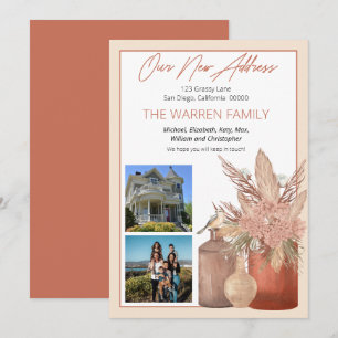 Boho Terracotta Dried Grasses Floral Photo Moving Announcement