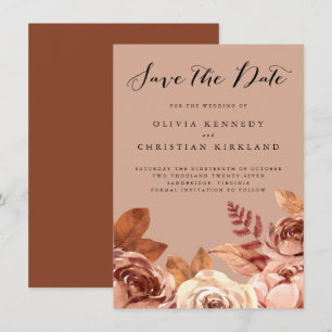 Boho Terracotta Earth Tone Botanical Save the Date Announcement