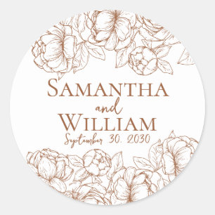 Boho Terracotta Elegant Floral Modern Wedding Classic Round Sticker