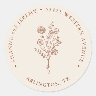 Boho Terracotta Elegant Minimal   Return Address Classic Round Sticker