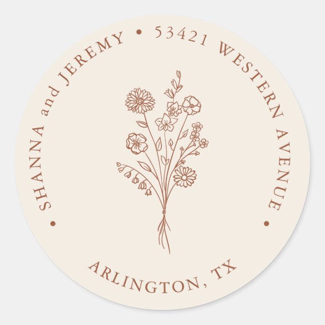 Boho Terracotta Elegant Minimal | Return Address Classic Round Sticker (Front)