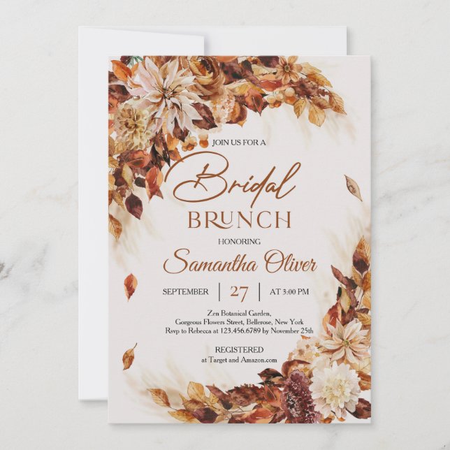 Boho terracotta fall and autumn rust Bridal brunch Invitation (Front)