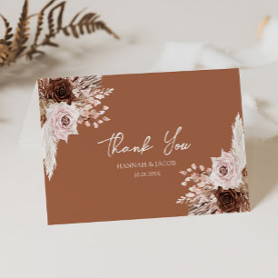 Boho Terracotta Fall Floral Wedding Thank You Card
