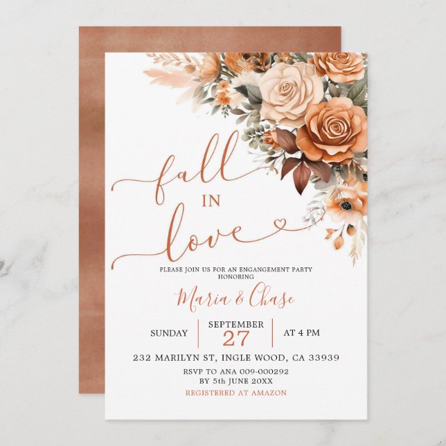 Boho Terracotta Fall in Love Engagement Party Invitation (Front/Back)