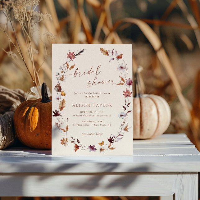 Boho Terracotta Fall Leaf Wreath Bridal Shower  Invitation (Creator Uploaded)