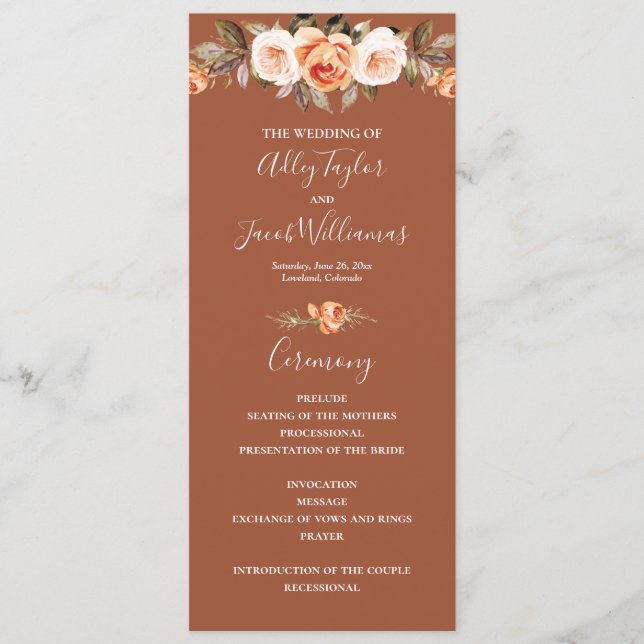 Boho Terracotta Fall Wedding Programme (Front)
