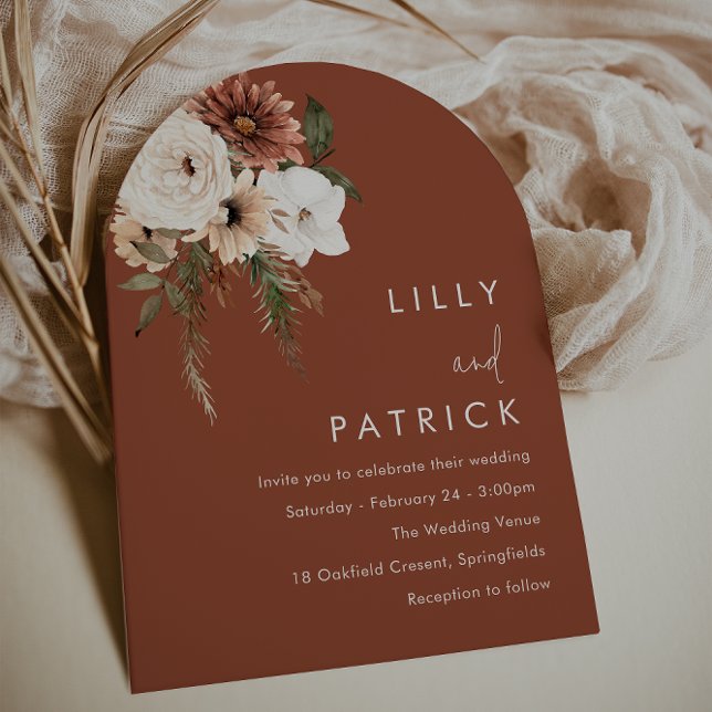 Boho Terracotta Floral All Seasons Arch Wedding Invitation (Creator Uploaded)