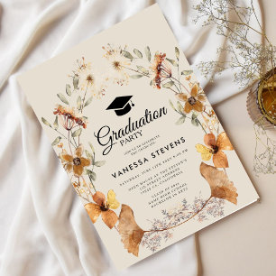 Boho Terracotta Floral Arch Graduation Cap Party Invitation