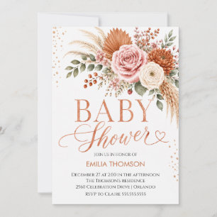 Boho Terracotta Floral Baby Shower Invitation
