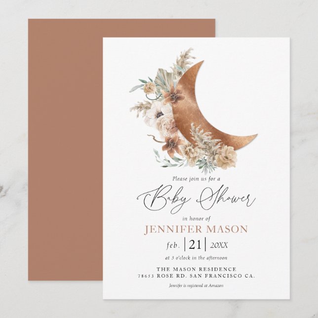 Boho Terracotta Floral Baby Shower Invitation (Front/Back)