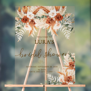 Boho Terracotta Floral Bridal Shower Welcome  Acrylic Sign