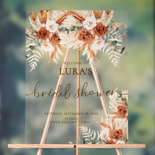 Boho Terracotta Floral Bridal Shower Welcome  Acrylic Sign (Neutral)