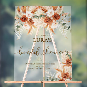 Boho Terracotta Floral Bridal Shower Welcome  Acrylic Sign