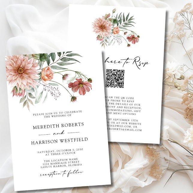 Boho Terracotta Floral Fall Wedding Invitation (Boho Terracotta Floral Fall All in One Double Sided Wedding Invitation-4)
