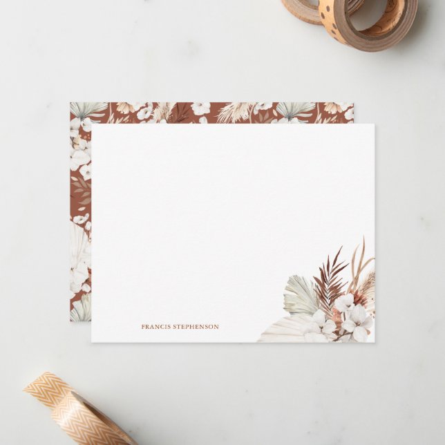 Boho Terracotta Floral Full Name or Couple Names Card (Front/Back In Situ)