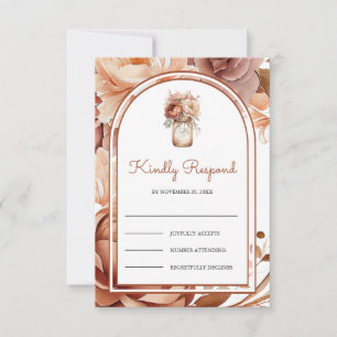 Boho Terracotta Floral Mason Jar Wedding RSVP Card