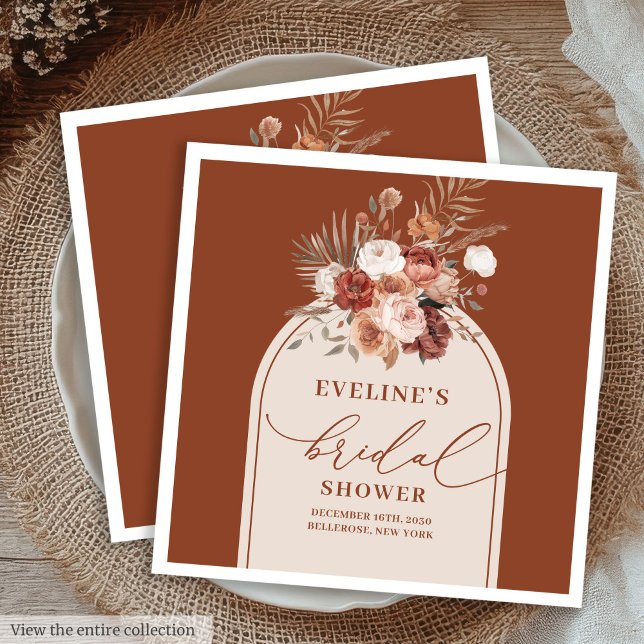 Boho Terracotta Floral Napkins for Bridal Shower (Boho Terracotta Floral Napkins for Bridal Shower)