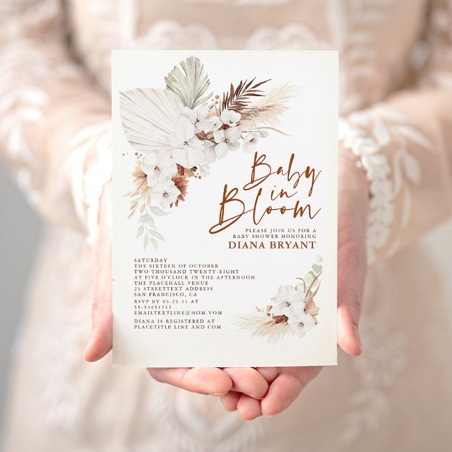Boho Terracotta Floral Pampas Grass Baby Shower Invitation (Creator Uploaded)
