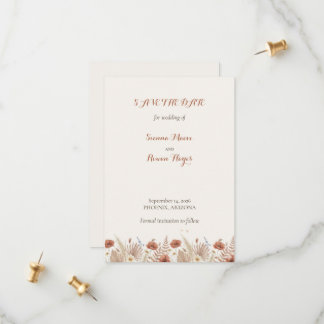 Boho Terracotta Floral & Pampas Grass Save The Date