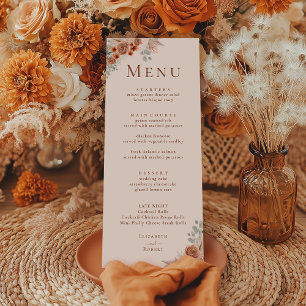 Boho Terracotta Floral Pampas Grass Wedding Menu