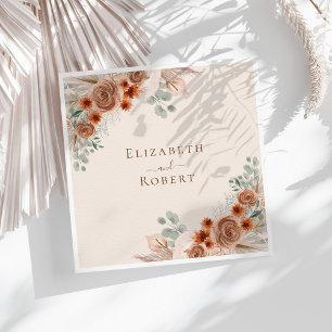 Boho Terracotta Floral Pampas Grass Wedding Napkin