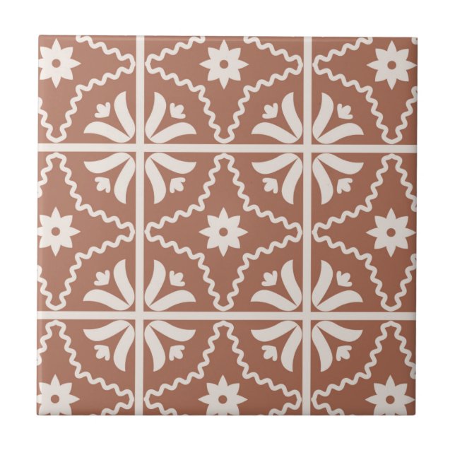 Boho Terracotta Floral Pattern Tile (Front)