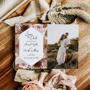 Boho Terracotta Floral Photo Wedding Save The Date