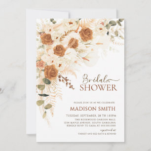 Boho Terracotta Floral QR Code Bridal Shower Invitation