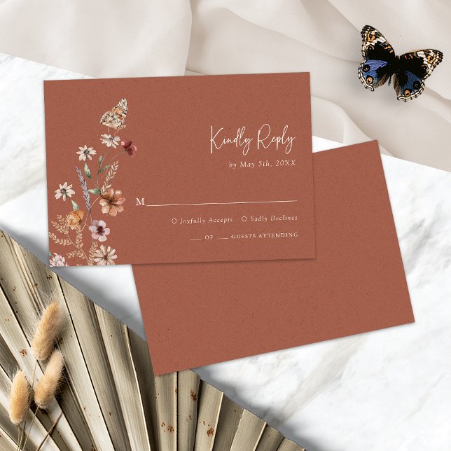 Boho Terracotta Floral RSVP Card (Boho Terracotta Floral RSVP Card with Butterfly by Painted Paperie
)