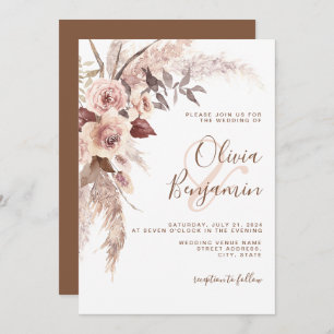 Boho Terracotta Floral Rust Cream Neutral Wedding Invitation