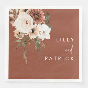 Boho Terracotta Floral Wedding Engagement Party Napkin